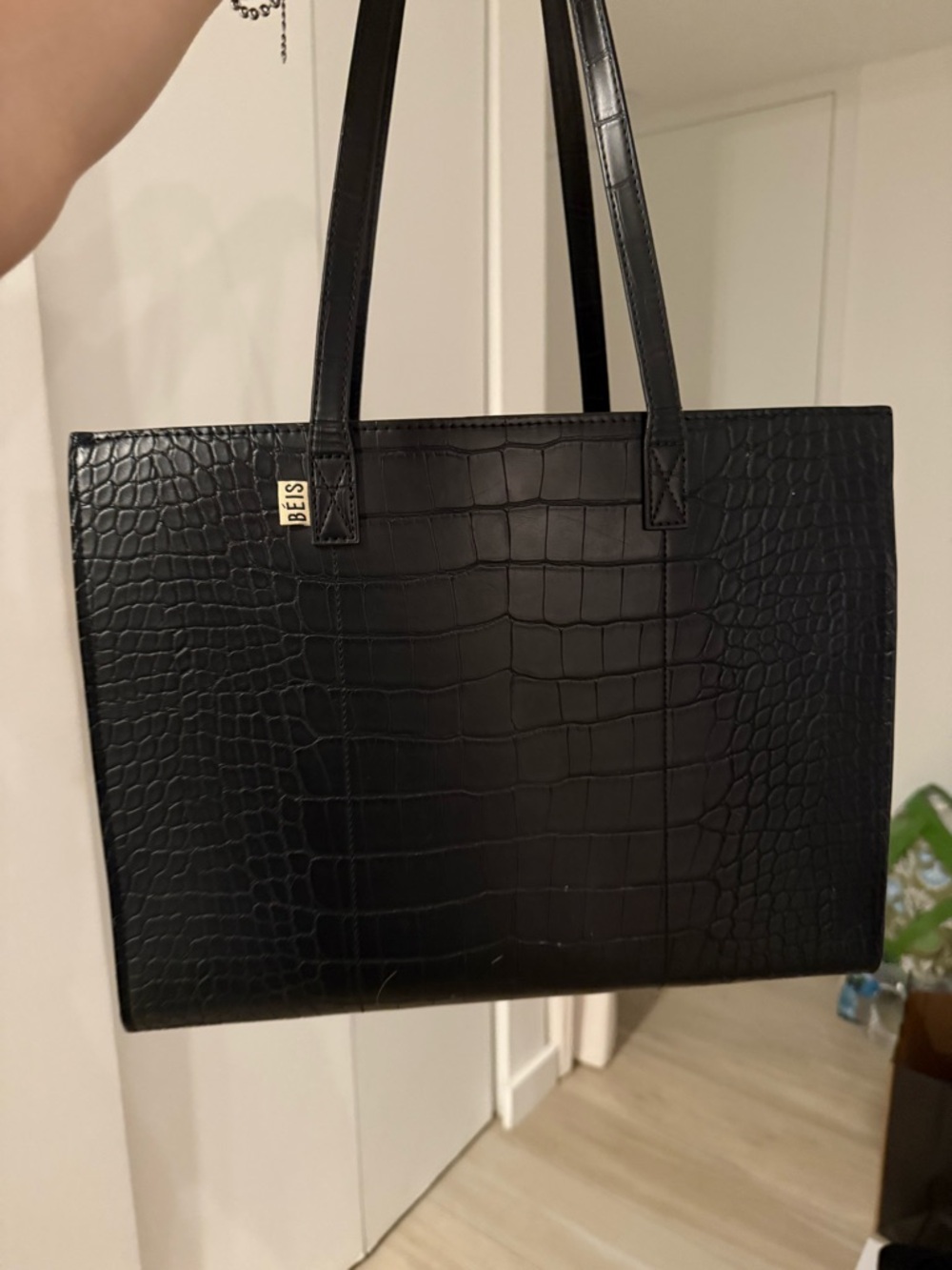 BEIS Black Croc-Embossed Work Tote